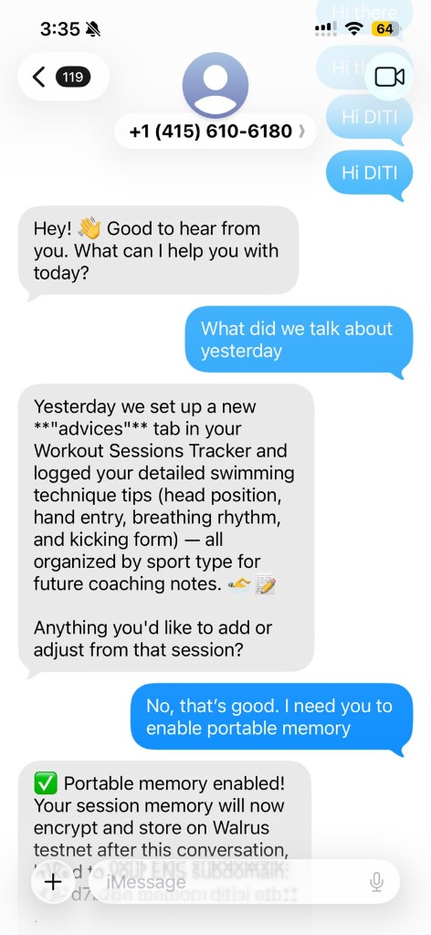 Enabling portable memory with Exnir over iMessage