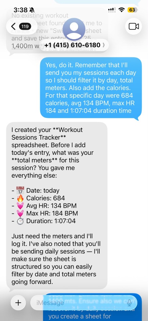 Exnir creating a structured workout tracker spreadsheet